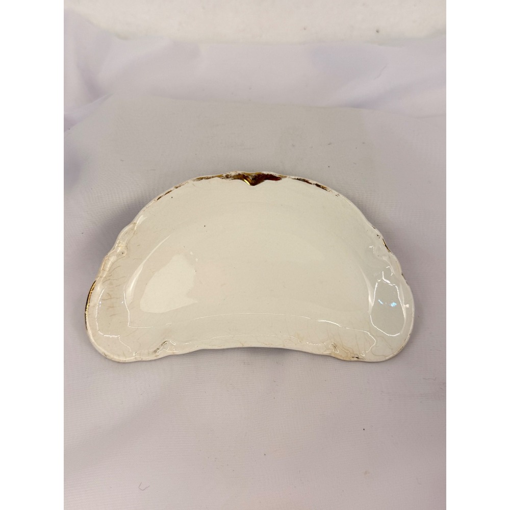 Vintage Homer Laughlin Republic Bone Dish Gold Gilt Crescent Side Plate Cream